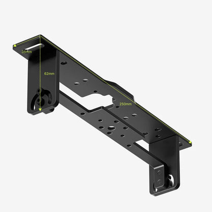 Black metal mounting bracket with dimension annotations showing 39mm, 62mm, and 280mm on a light gray background.