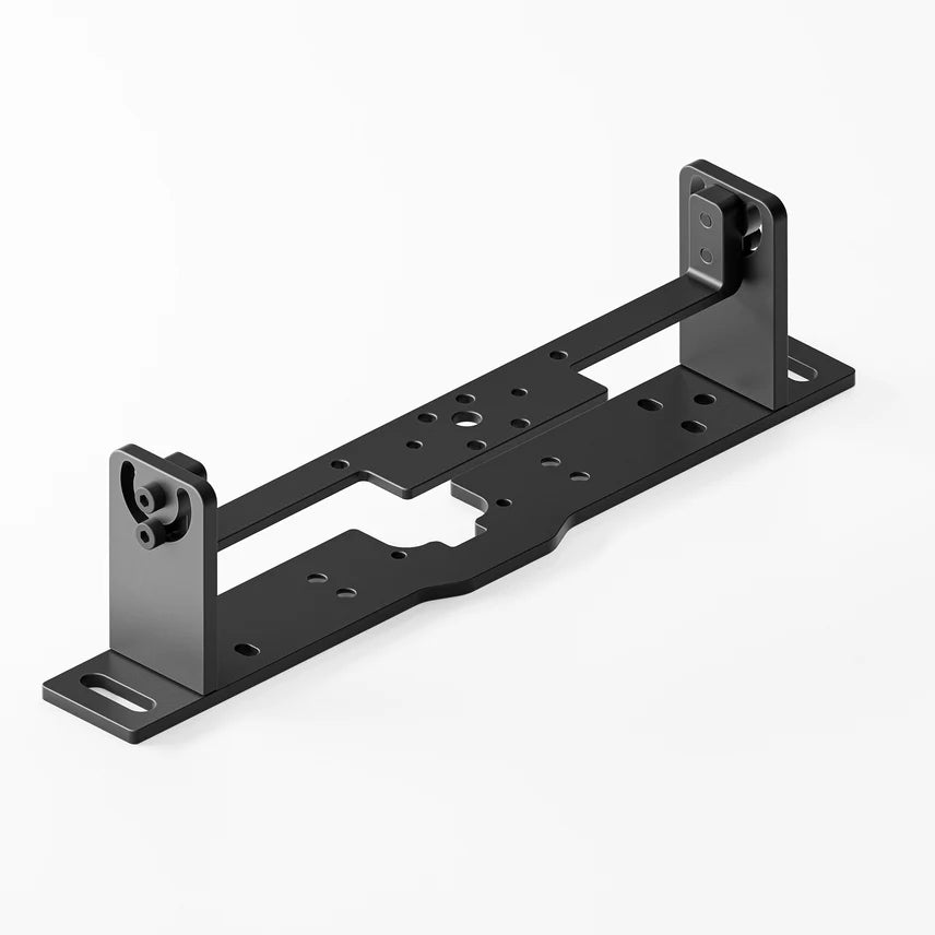 A black metal mounting bracket with two vertical flanges and multiple screw holes, shown on a clean white background.
