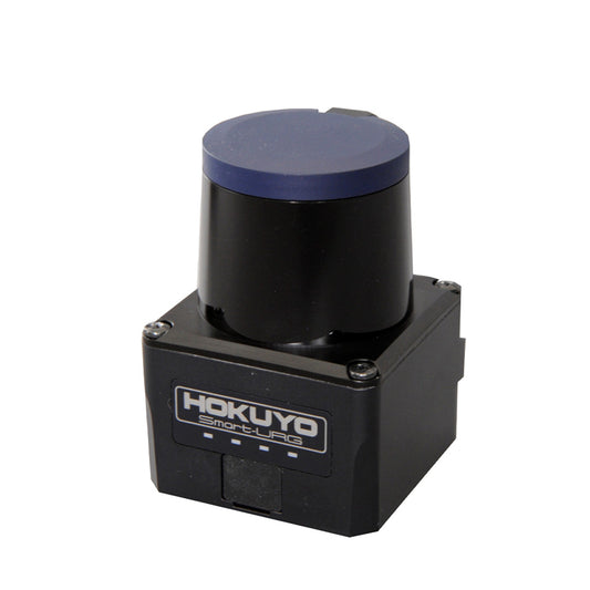 Compact UST-20LX 2D LiDAR sensor for AMR and AGV obstacle detection. Features 270-degree field of view and 20-meter measurement range